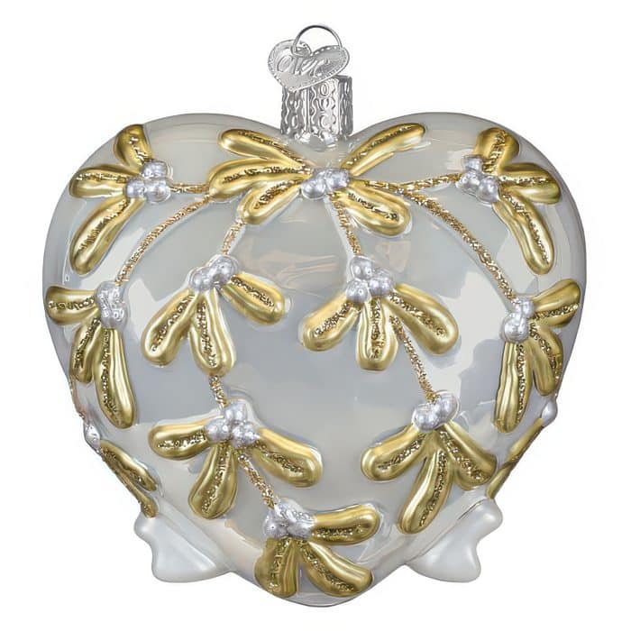 2026 Silver And Gold Heart Ornament Old World Christmas Back