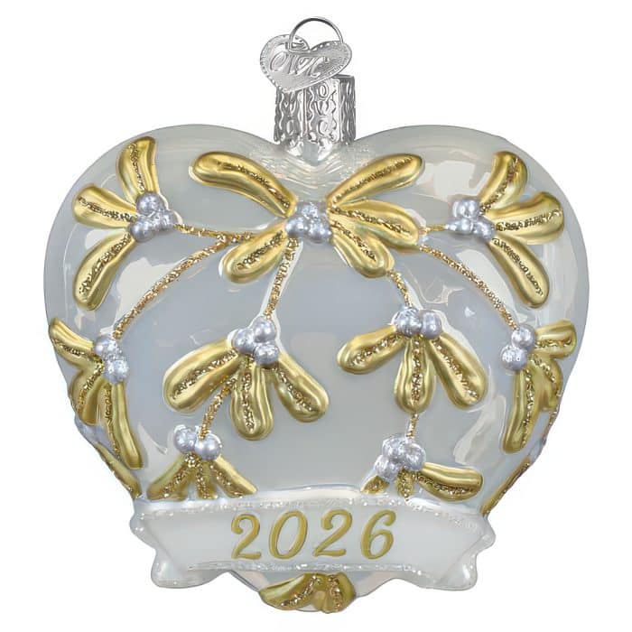 2026 Silver And Gold Heart Ornament Old World Christmas Front