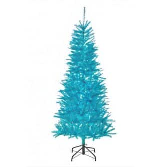 Blue Iridescent Tinsel LED Slim Tree 6'