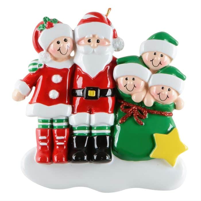 Claus and Kids Family Ornaments Personalize Five