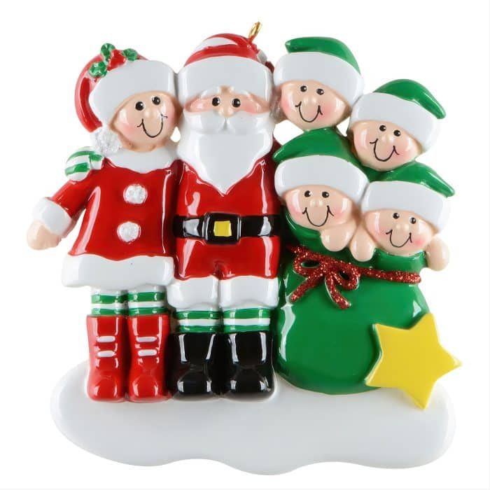Claus and Kids Family Ornaments Personalize Six