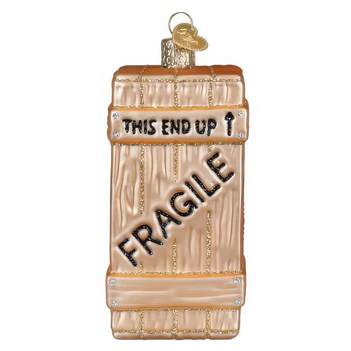 Fragile Crate Ornament Old World Christmas Back