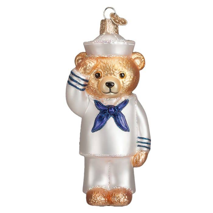 Navy Bear Ornament Old World Christmas Front