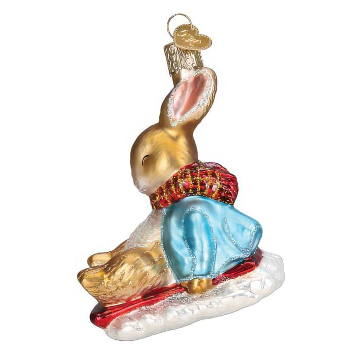 Peter Rabbit on a Sled Ornament Old World Christmas Side