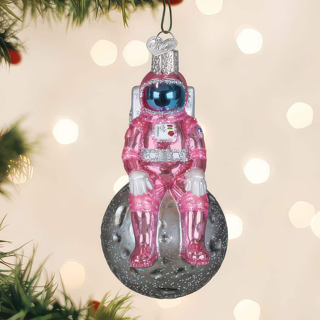 Pink Astronaut on Moon Ornament Old World Christmas