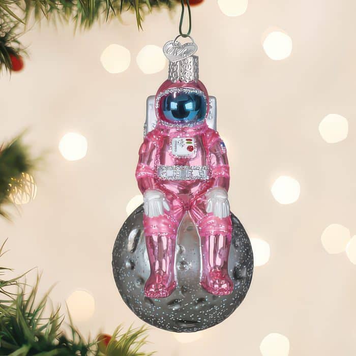 Pink Astronaut On Moon Ornament Old World Christmas