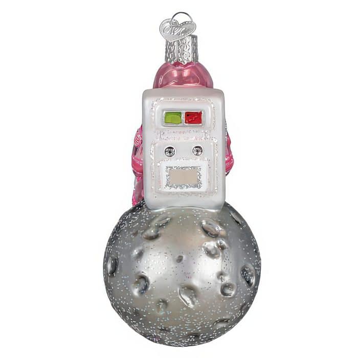 Pink Astronaut On Moon Ornament Old World Christmas Back