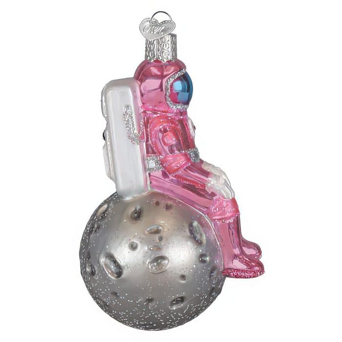 Pink Astronaut On Moon Ornament Old World Christmas Side
