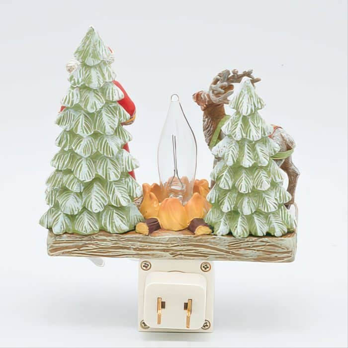 Santa And Reindeer Campfire Night Light Back
