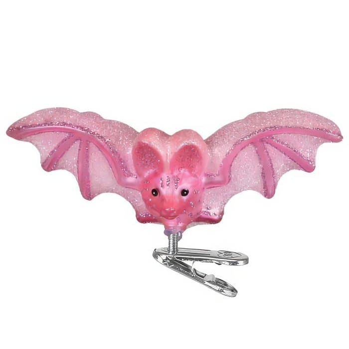Shimmering Pink Bat Ornament Old World Christmas Front