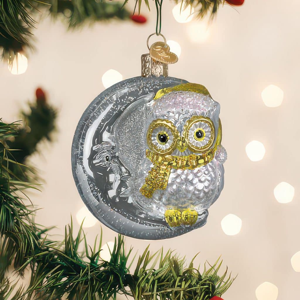 Sterling Now Owl on Moon Ornament Old World Christmas
