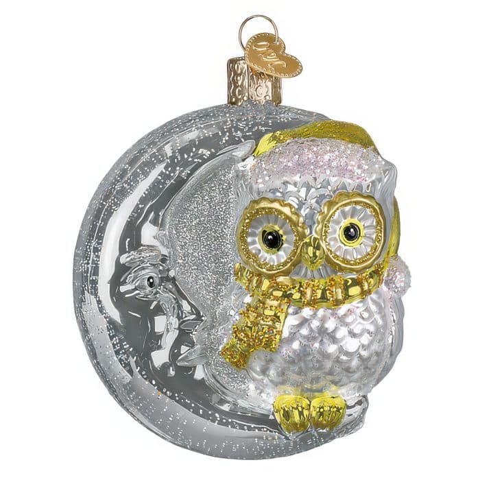 Sterling Now Owl On Moon Ornament Old World Christmas Front