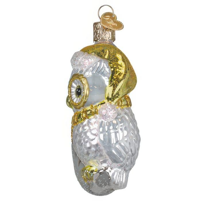 Sterling Now Owl On Moon Ornament Old World Christmas Side