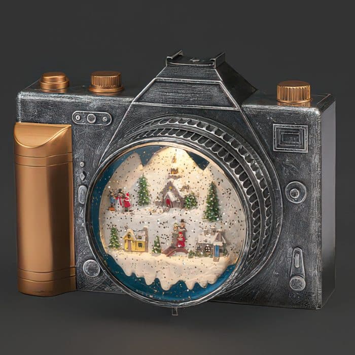 Swirl Camera Snow Village Water Globe