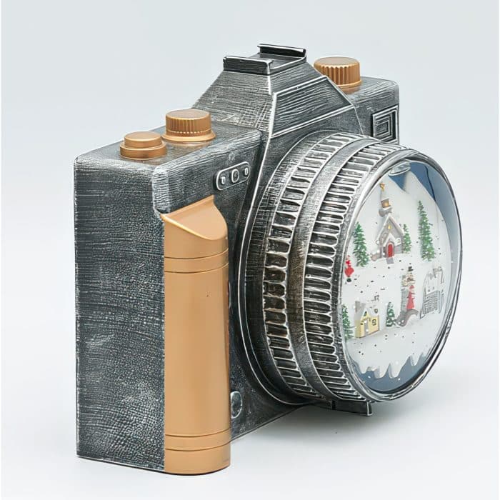 Swirl Camera Snow Village Water Globe Side