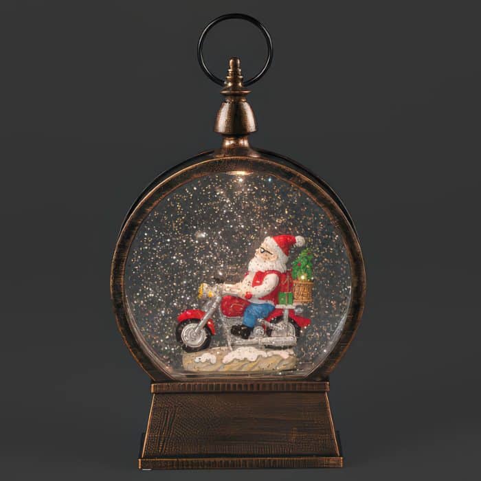 Swirl Motorcycle Santa Water Globe Front