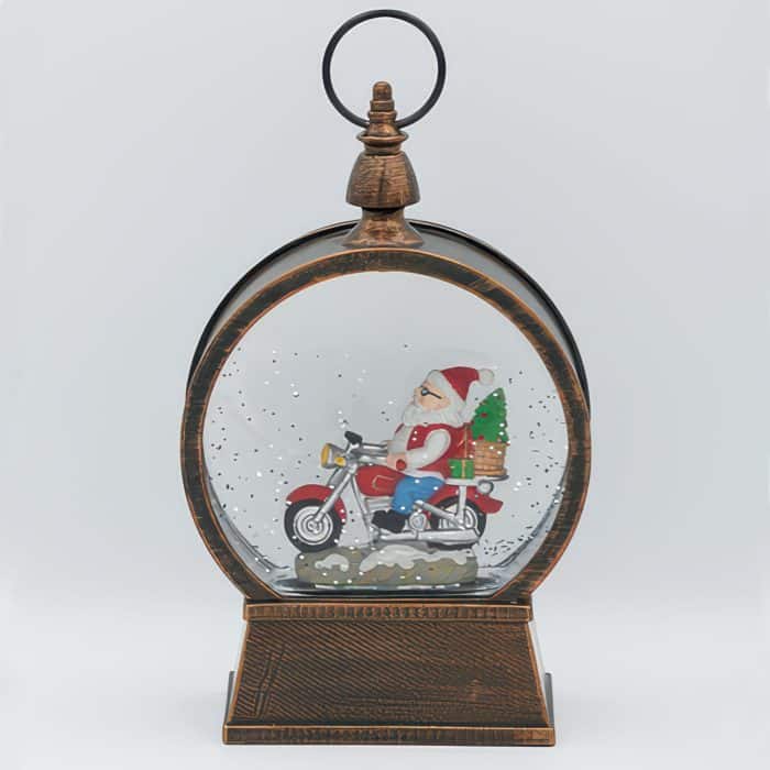 Swirl Motorcycle Santa Water Globe Front