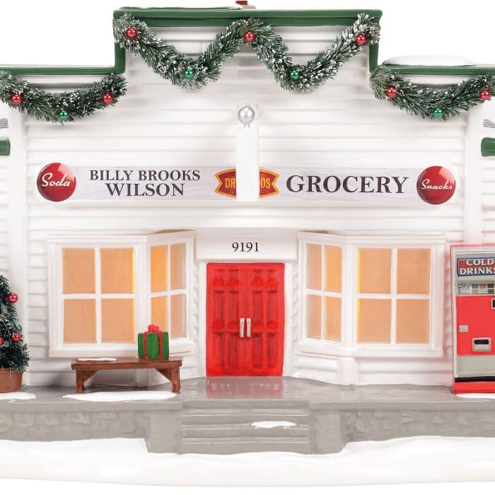 Billy Brooks Grocer Snow Village D56 Close Up