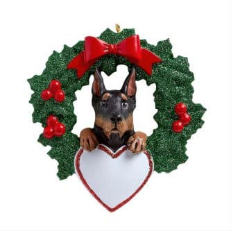 Doberman Pinscher in Wreath Ornament Personalize