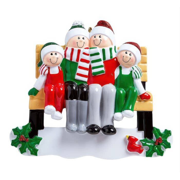 Park Bench Family Ornaments Personalize Four