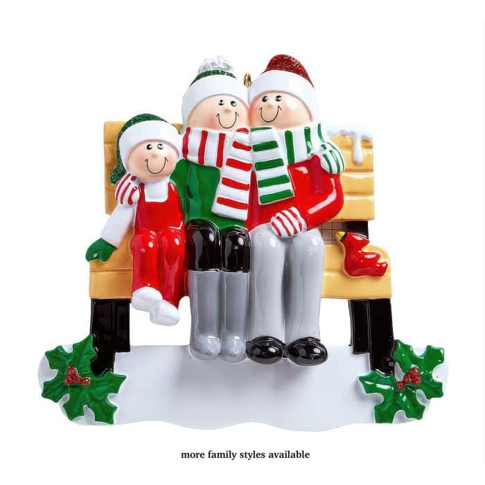 Park Bench Family Ornaments Personalize Three