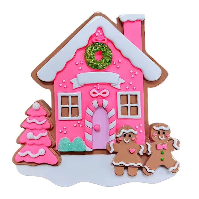 Pink Gingerbread House Ornament Personalize