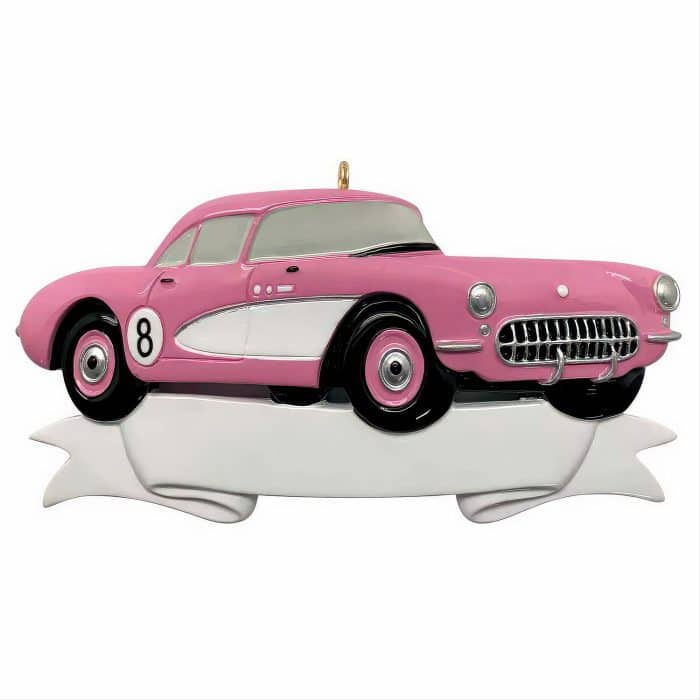 Pink Vintage Race Car Ornament Personalize