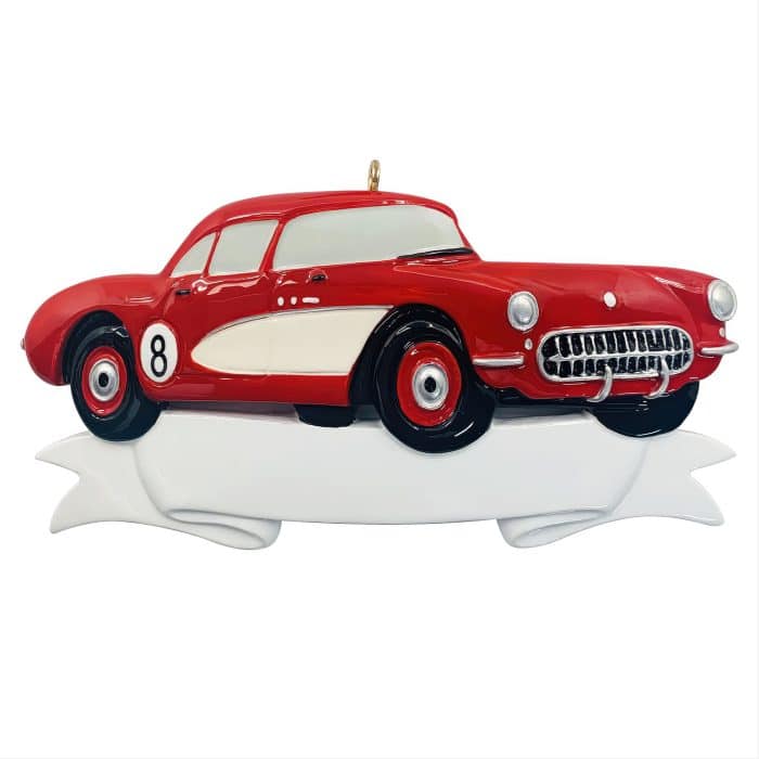 Red Vintage Race Car Ornament Personalize