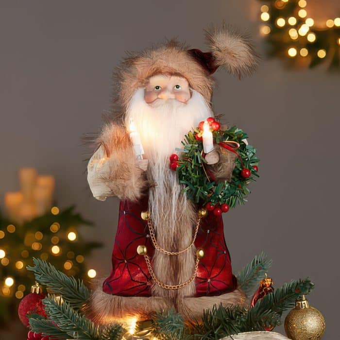 Burgundy  Brown Santa Lit Tree Topper Glam