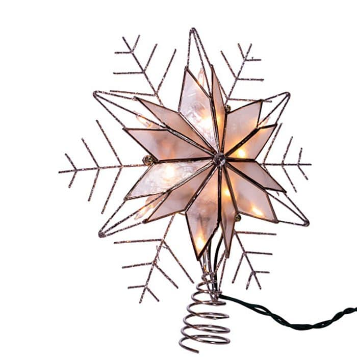 Capiz Snowflake Lit Tree Topper Silver Wire Quarter