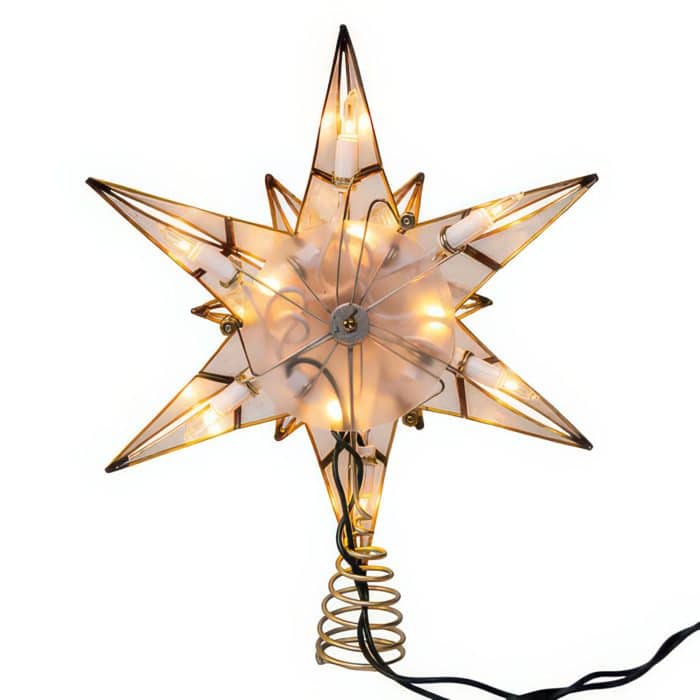 Capiz Star Gold Glitter Lit Tree Topper Back