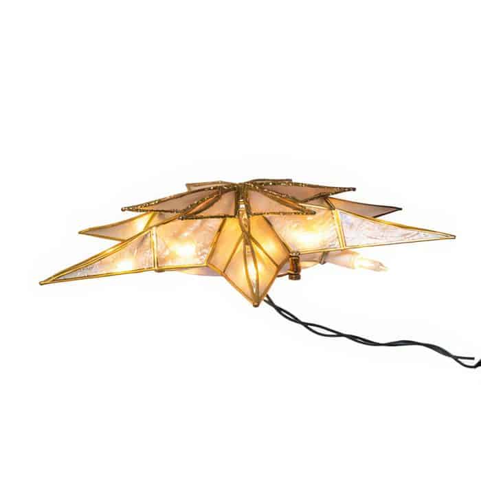 Capiz Star Gold Glitter Lit Tree Topper Top