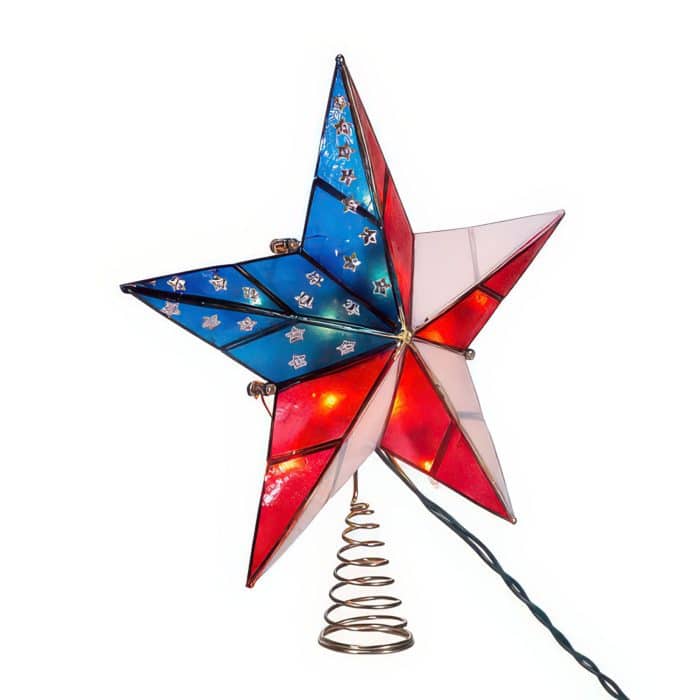 Capiz Usa Flag Inspired Star Lit Tree Topper Cord Back