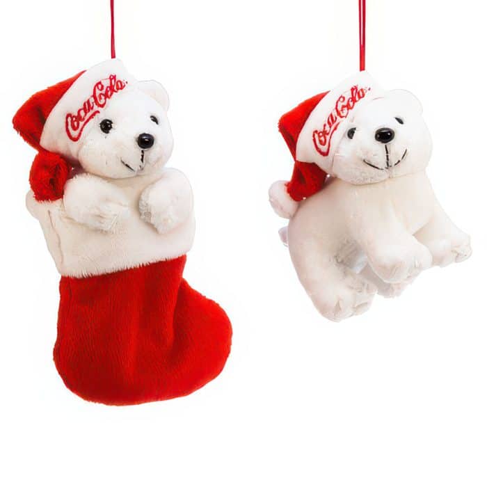 Coca cola® Plush Bear Stocking Ornament Quarter View