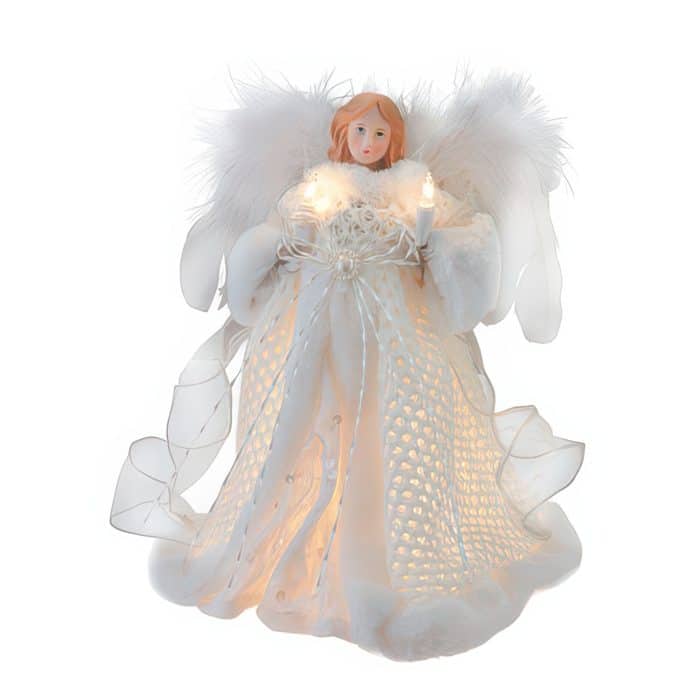 Fur Trim Feather Wing Angel Lit Tree Topper