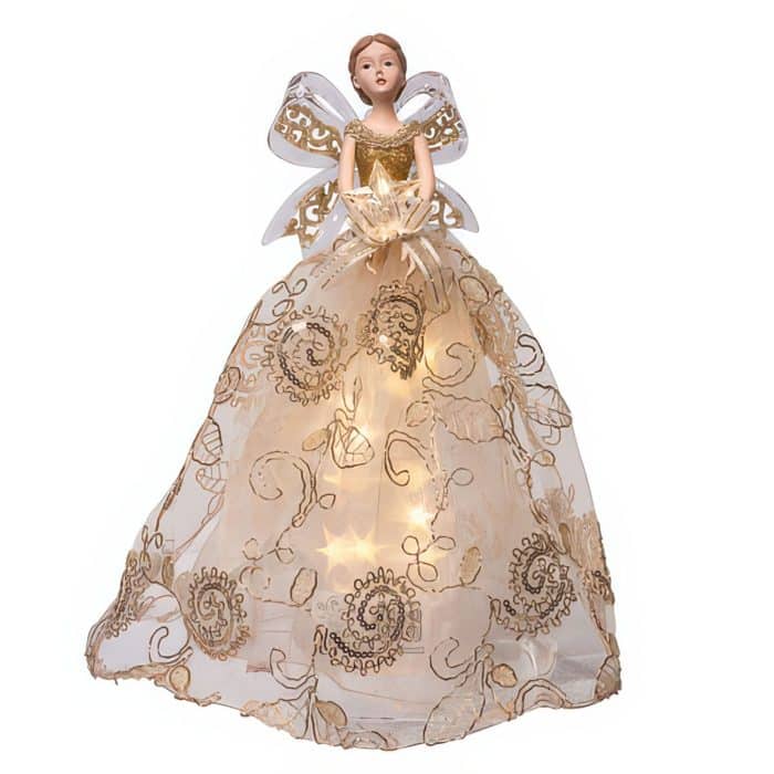 Gold Bow Angel with Star Lit Tree Topper