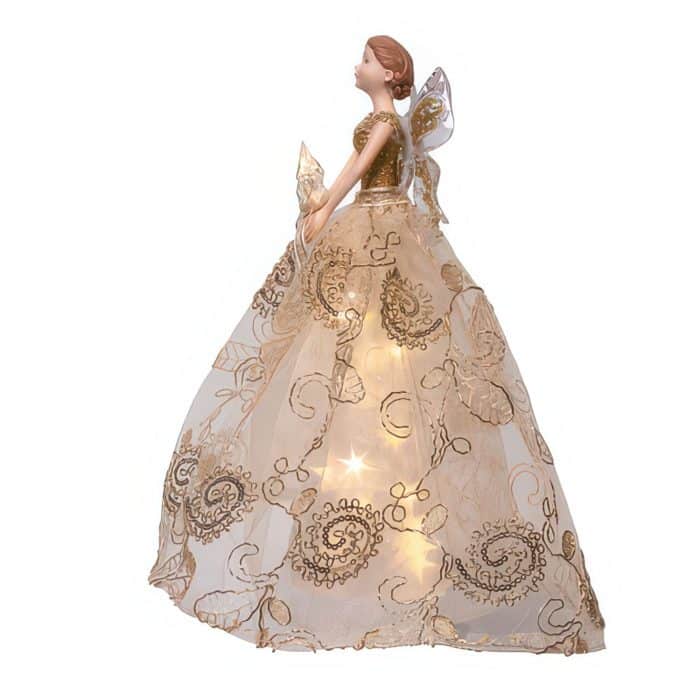 Gold Bow Angel with Star Lit Tree Topper Side