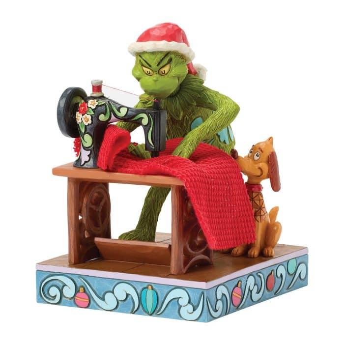 Grinch Sewing Santa Suit by Jim Shore Quarter View