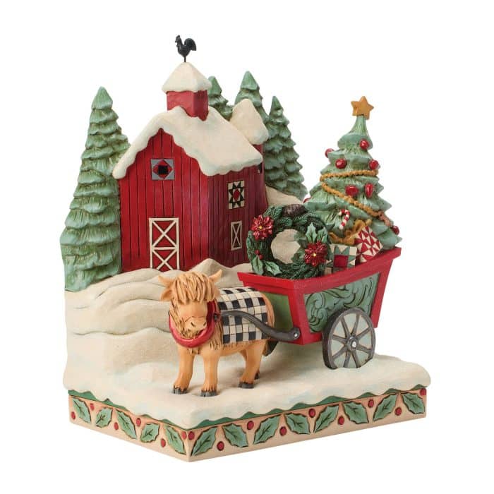 Highland Glen Barn Scene by Jim Shore Quarter View