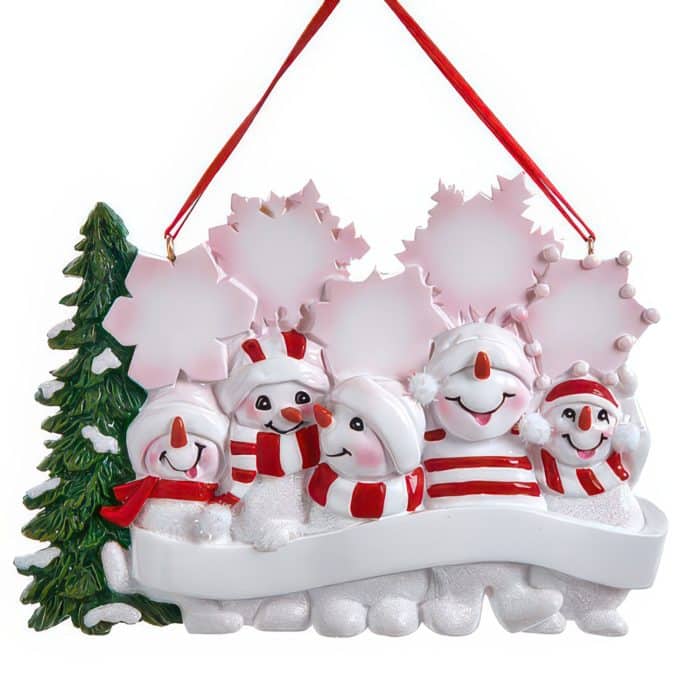 Snowy Snowman Family Ornaments Personalize Five