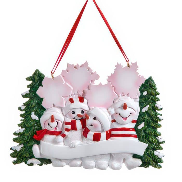Snowy Snowman Family Ornaments Personalize Four