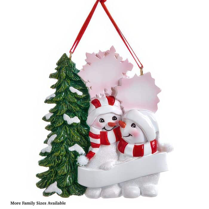 Snowy Snowman Family Ornaments Personalize