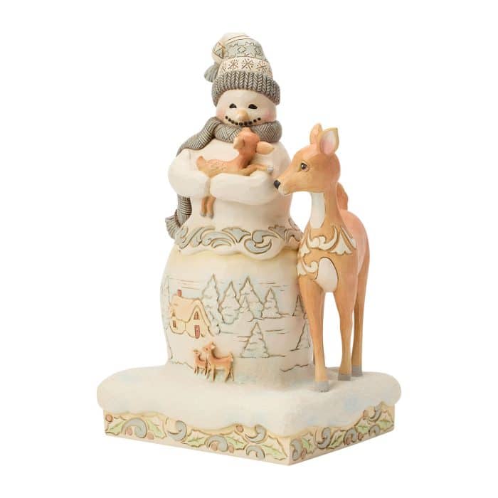 Woodland Snowman with Fawn by Jim Shore Quarter View