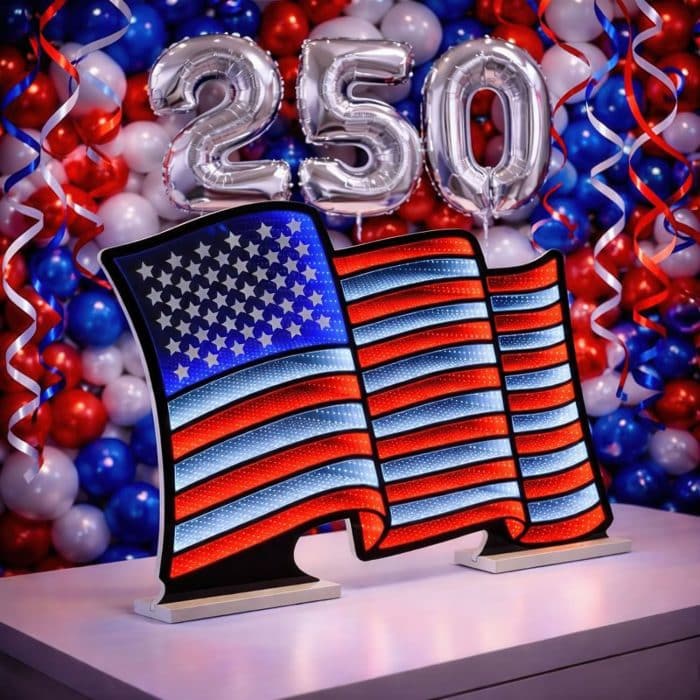 American Flag Waving Infinity Lit Decor 250