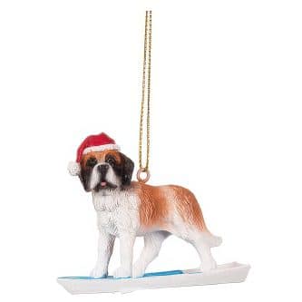 Dog Surfing With Santa Hat Ornament