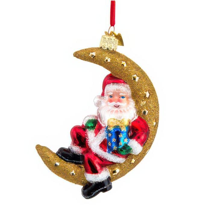 Santa on Crescent Moon Ornament