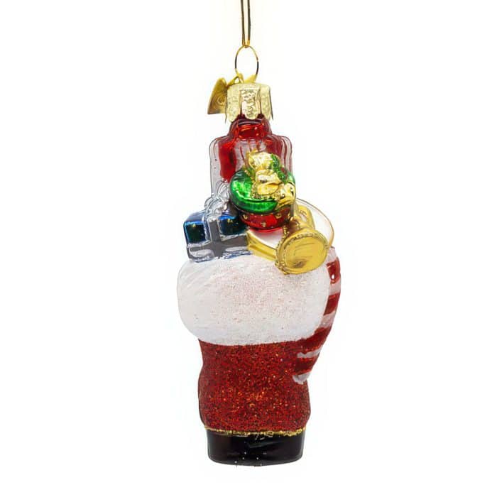 Santas Boot with Presents Ornament Top Side