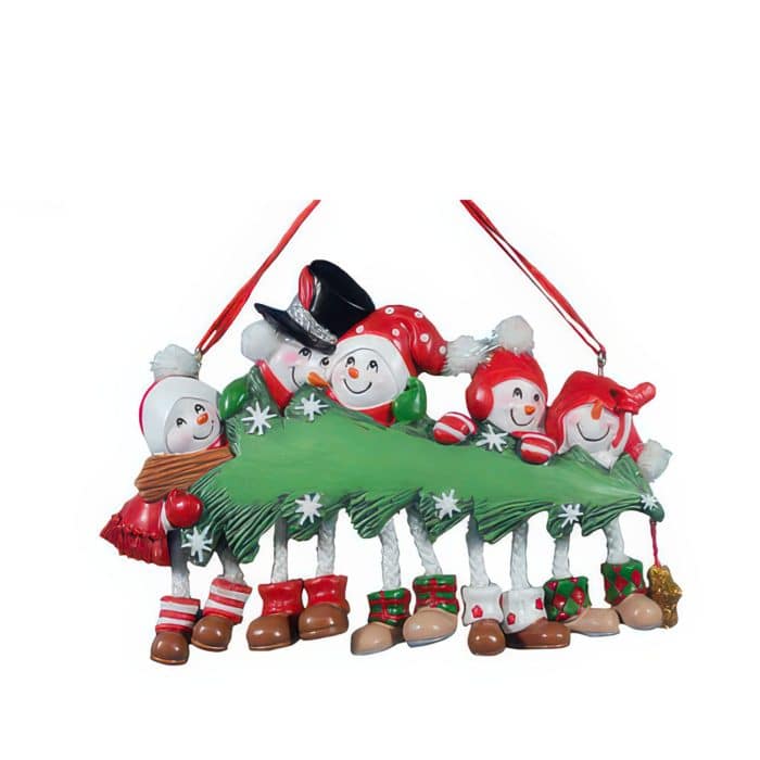 Snowman Carrying Tree Family Ornaments Personalize Five