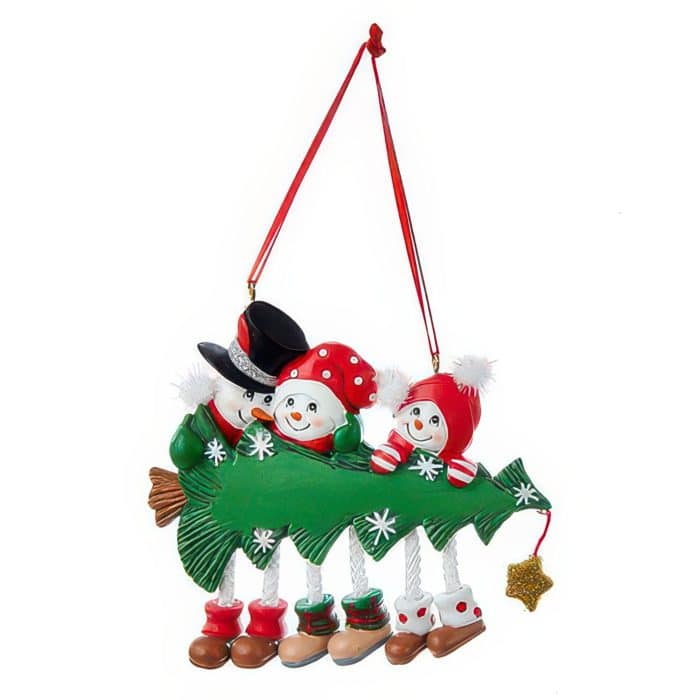 Snowman Carrying Tree Family Ornaments Personalize Three