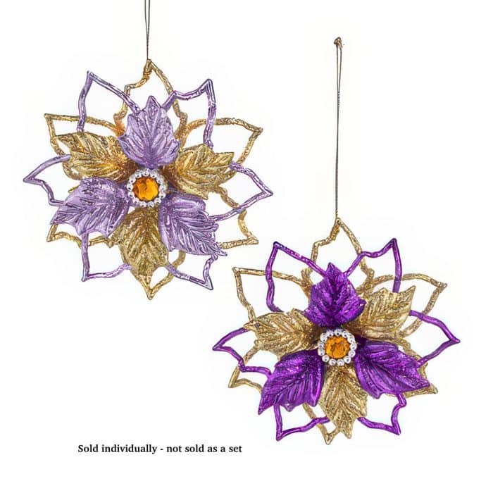 Sparkling Poinsettia Purple Ornaments